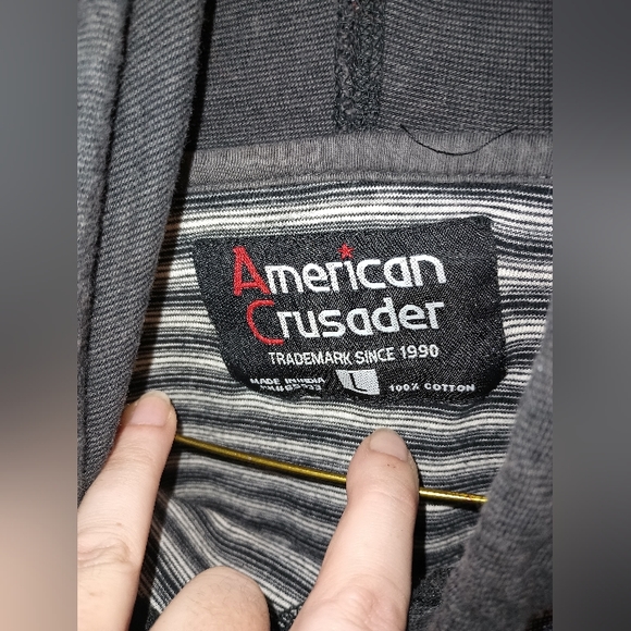 AMERICAN CRUSADER EUC Boys  Long Sleeve, hooded T shirt Sz L Gray - Picture 2 of 3
